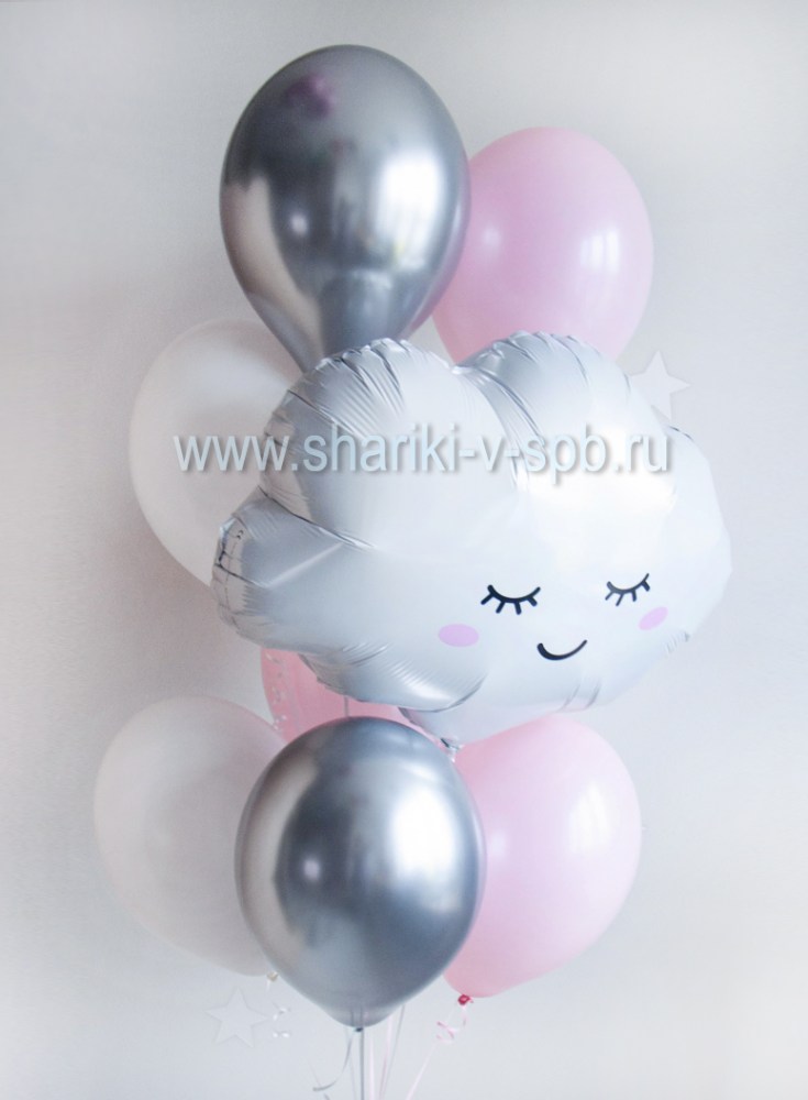 Набор шаров с облаком и цифрой в розовом цвете